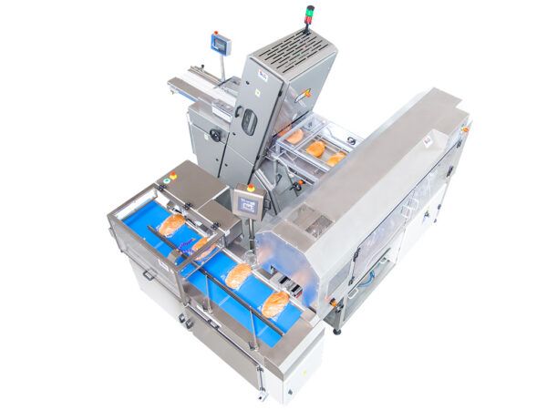 Bread slicing and packaging line top view